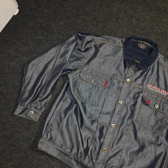 vintage 90s USPA reflective Denim oversized streetwear jacket. mens XL - Picture 2 of 5